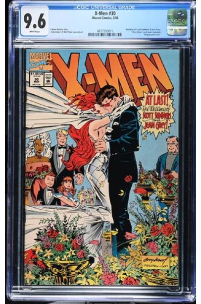 X-Men #30 Wedding of Scott Summers & Jean Grey Wraparound cover (Fleer Ultra" card insert included) CGC 9.6