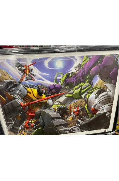 TRANSFORMERS DINOBOTS VS DEVASTATOR LITHOGRAPH WITH CUSOTMISED FRAME AND NON REFLECTIVE GLASS